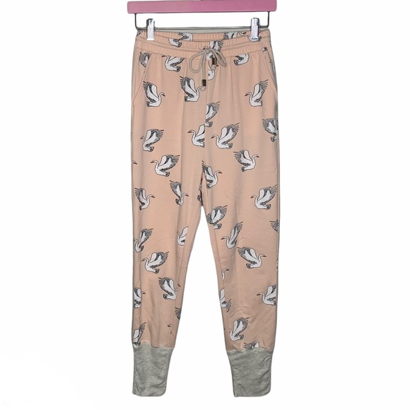 MINKPINK Joggers with Pockets Swan Print - Picture 1 of 5